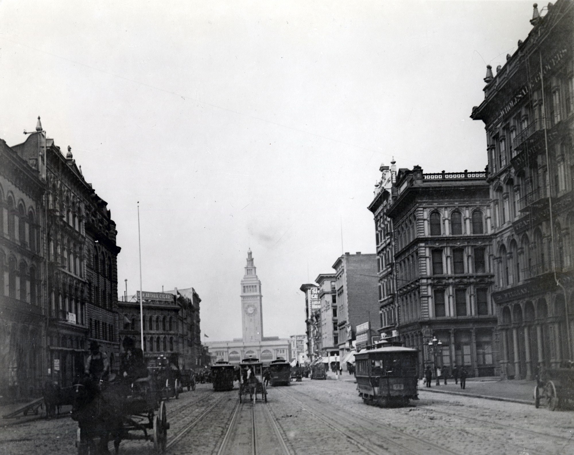 Historic street scene with clock tower