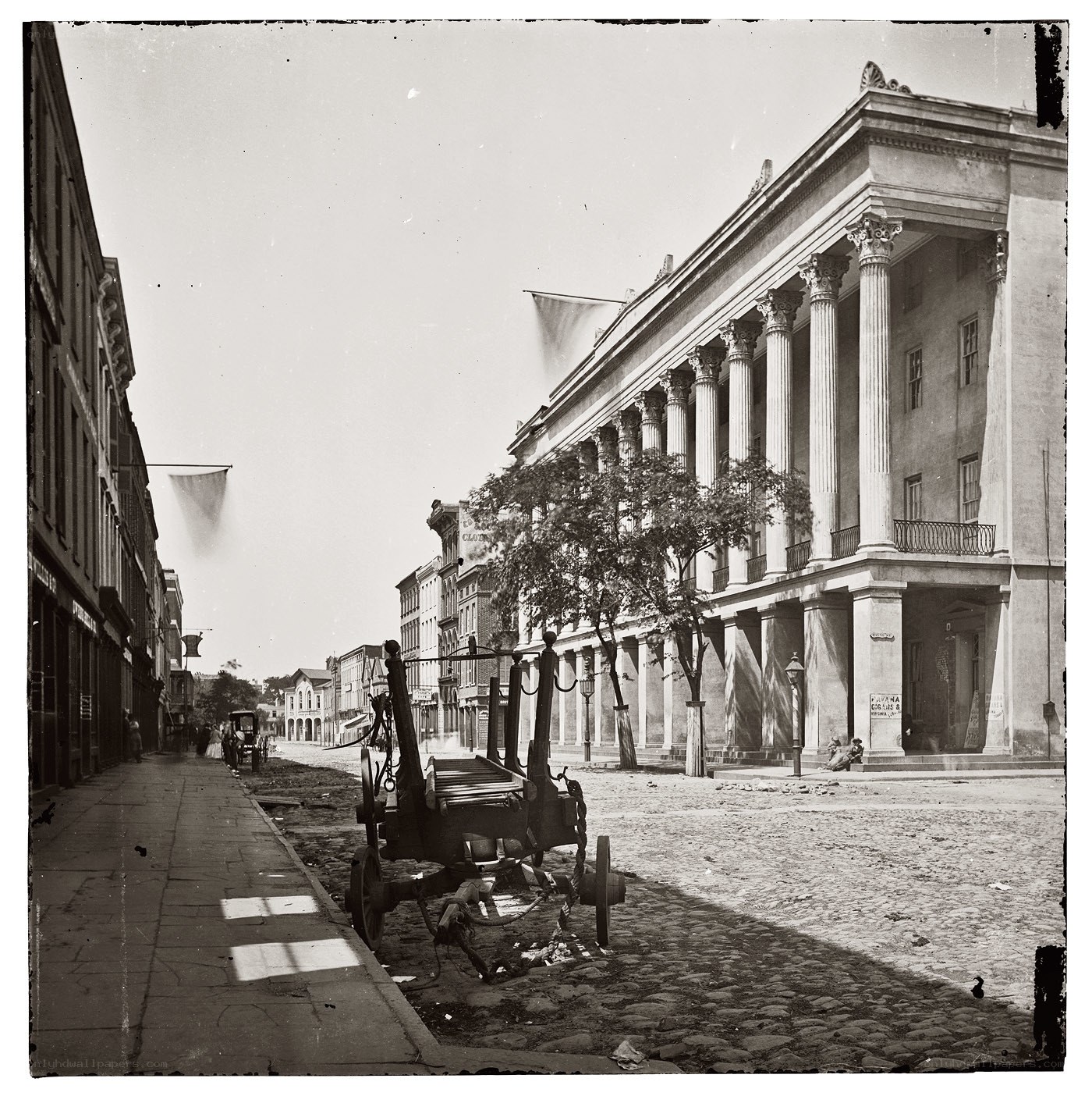 Historic street scene with fire engine