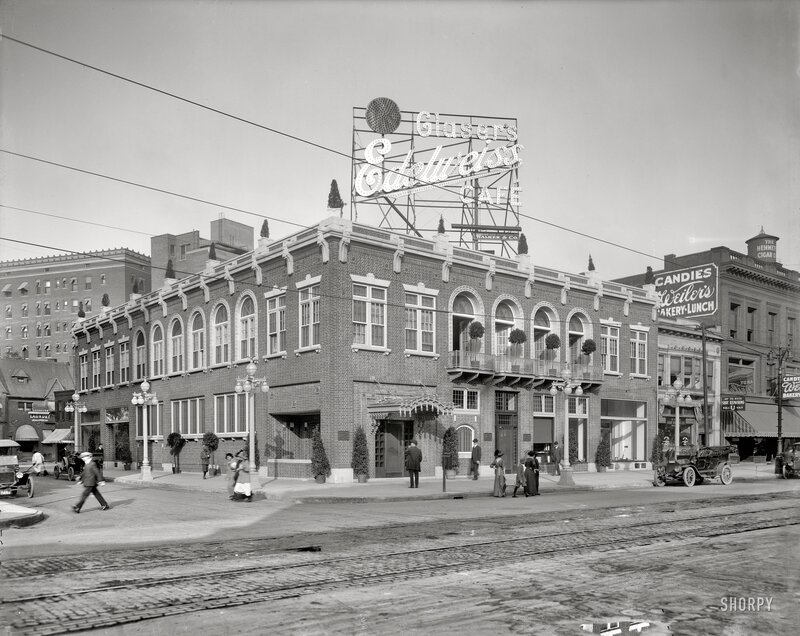 Historic street scene with Glaser's Cafe