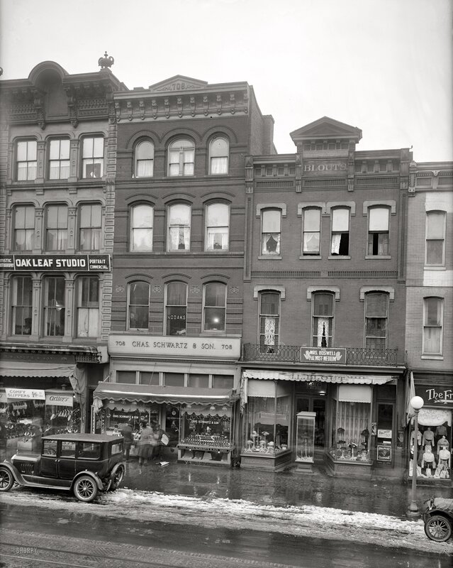 Historic street scene with shops