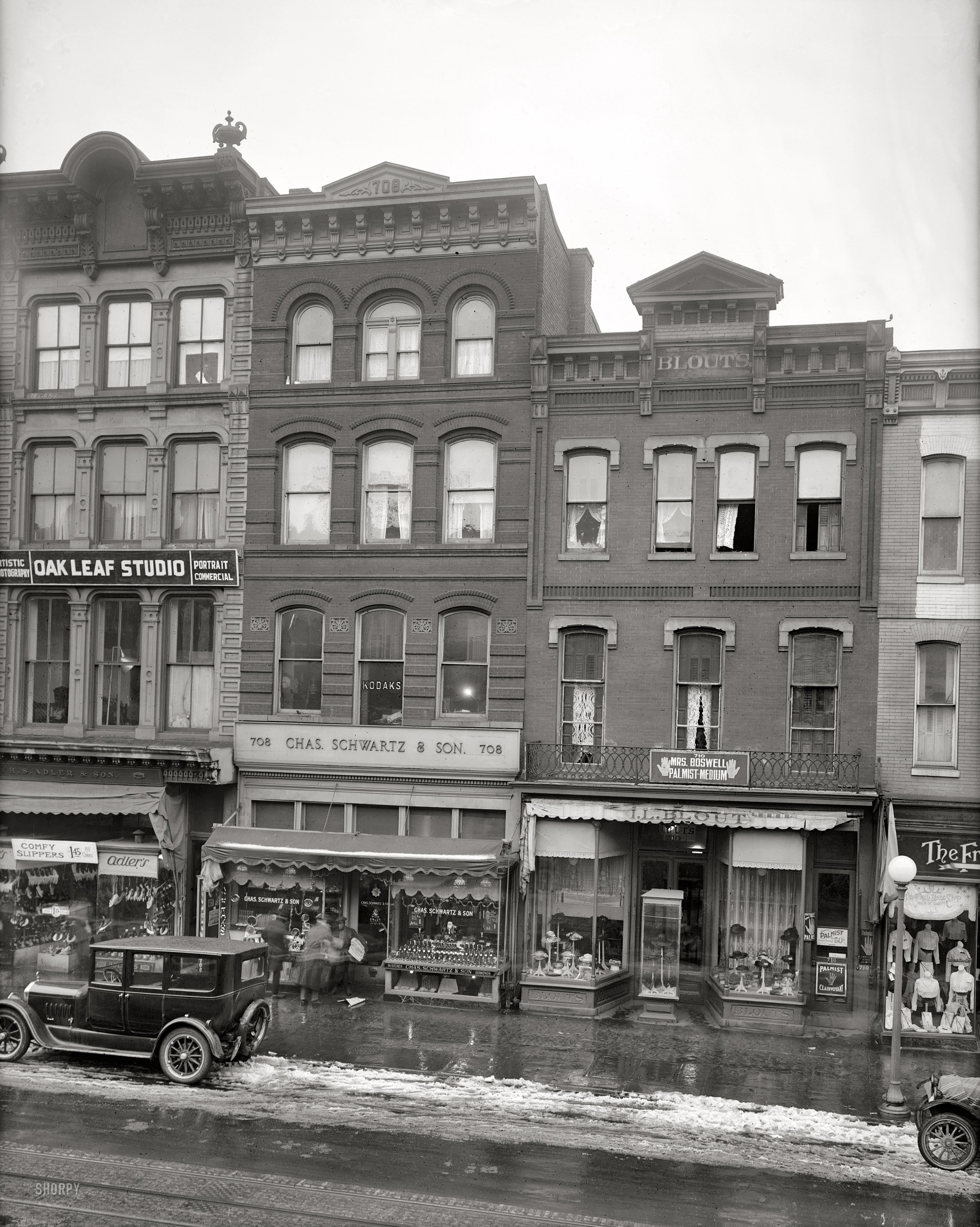 Historic street scene with shops