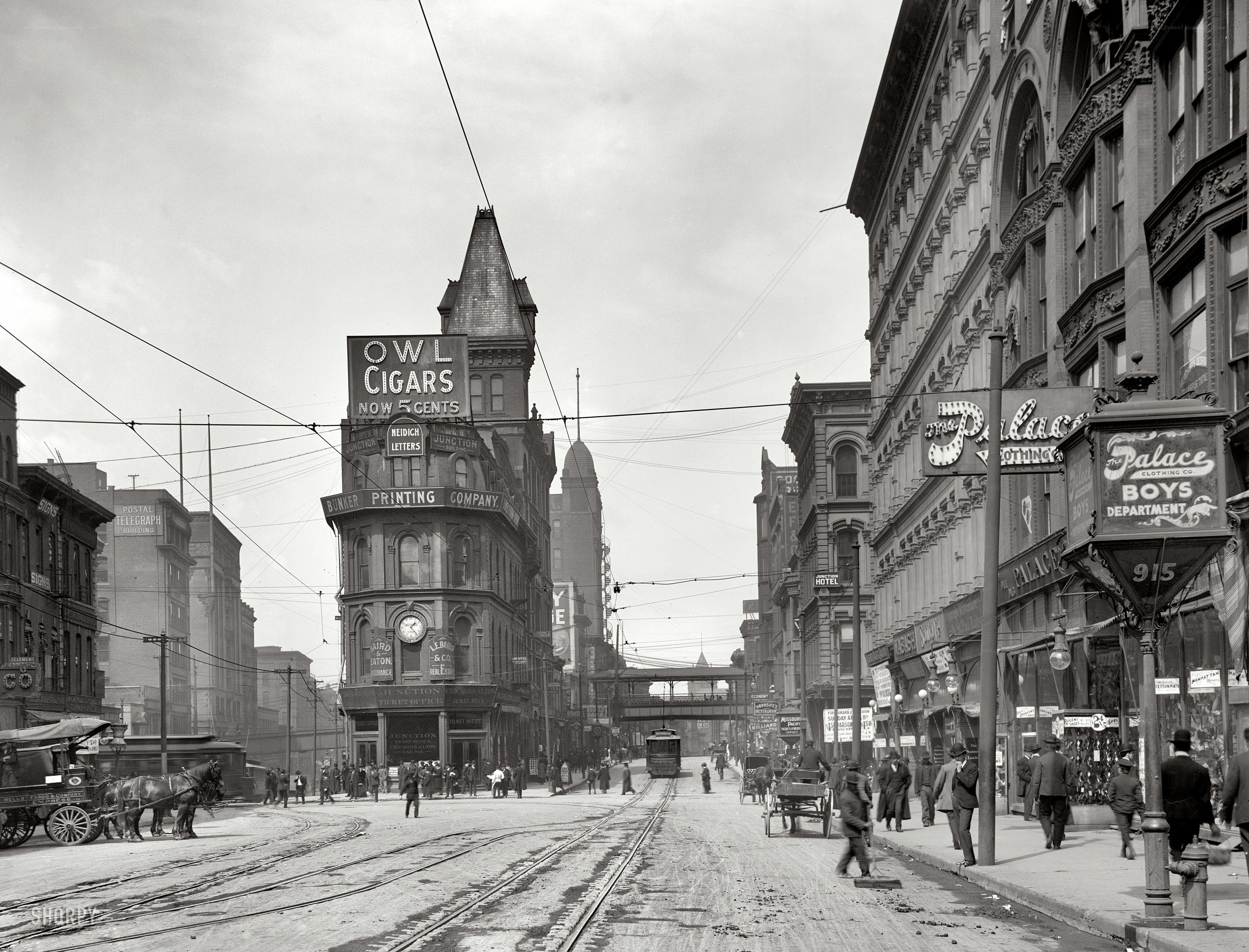 Historic street scene with trolleys