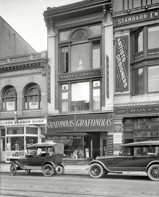 Historic street scene with vintage cars