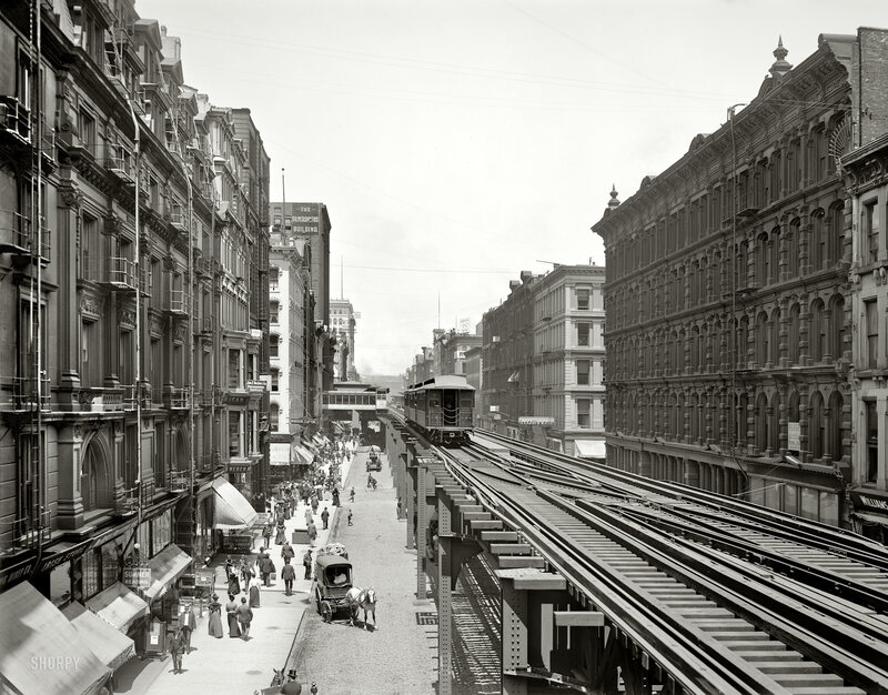 Historic street with elevated train