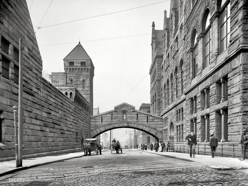 Historic street with stone bridge