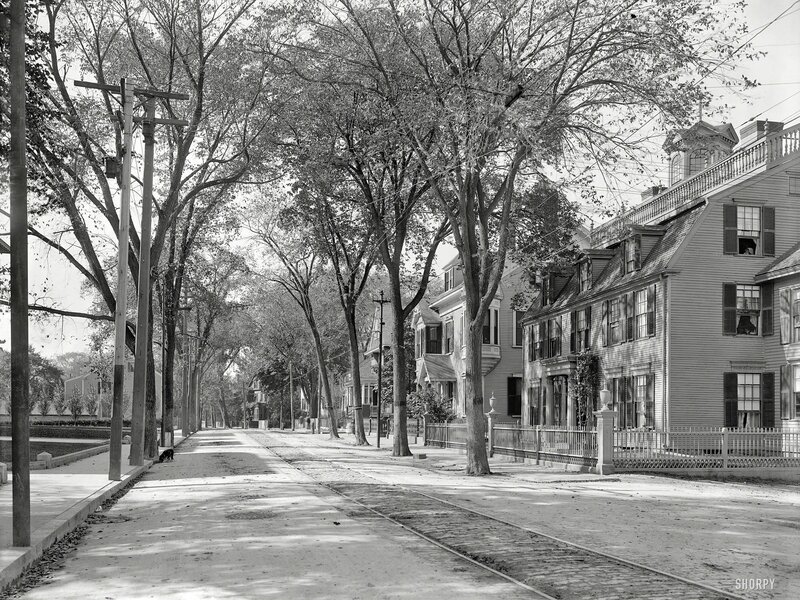 Historic street with trolley tracks