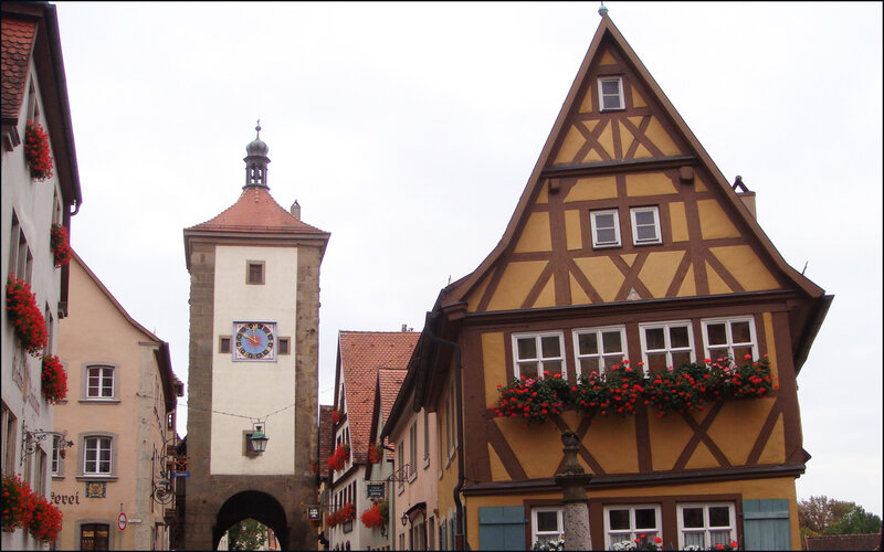 historic town square with clock tower