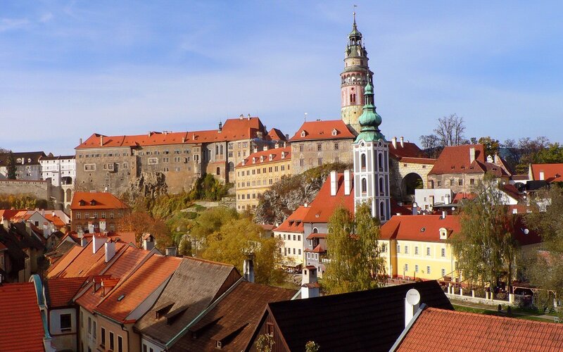 historic town with castle and church