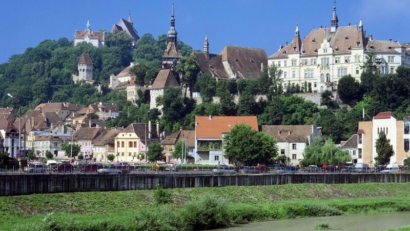 historic town with castle and river