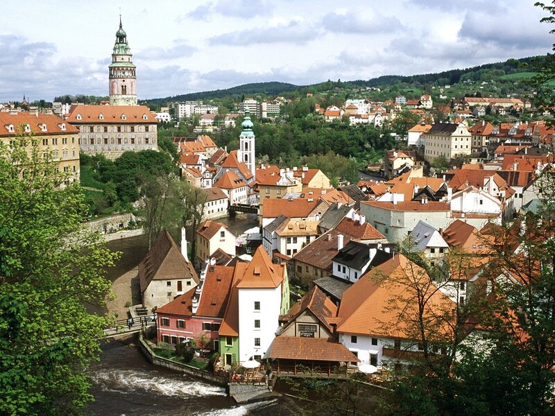 historic town with castle and river