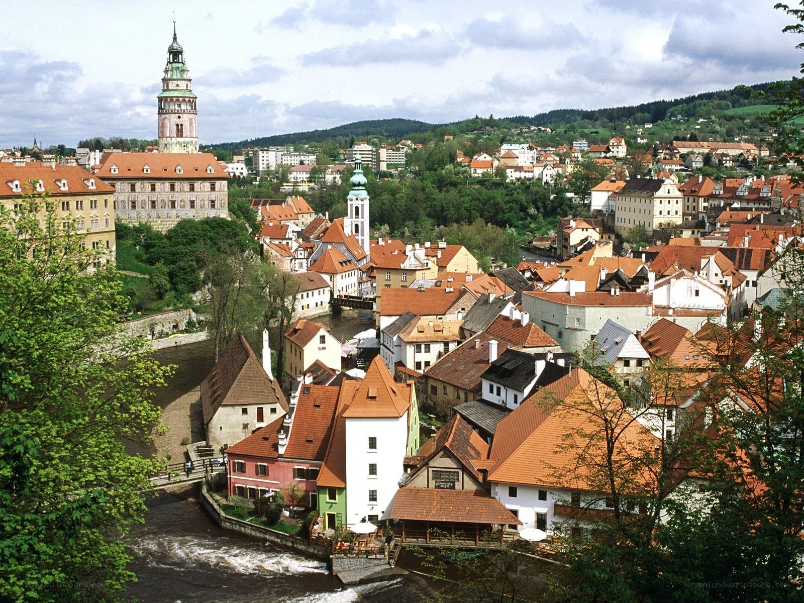 historic town with castle and river