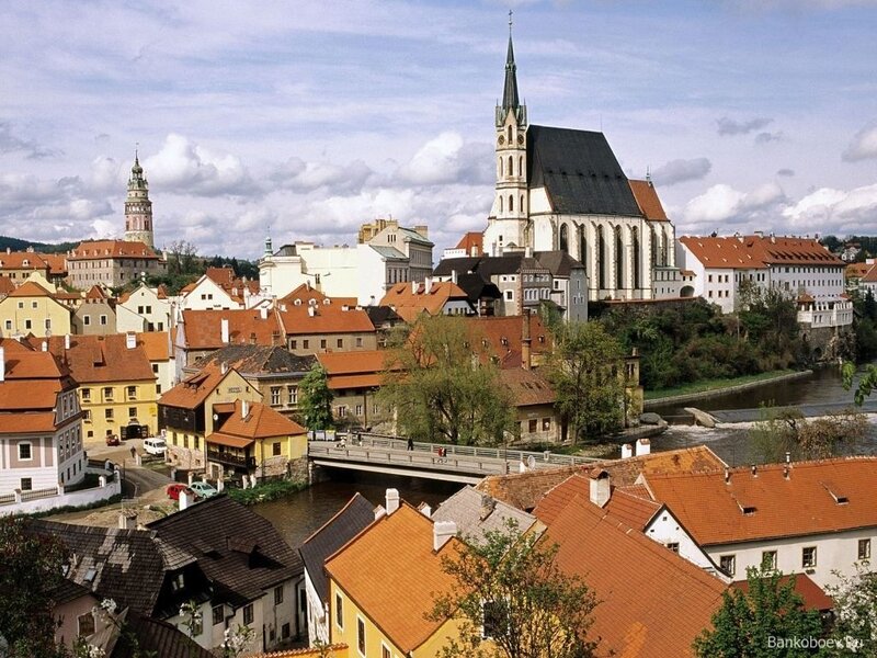 historic town with church and river