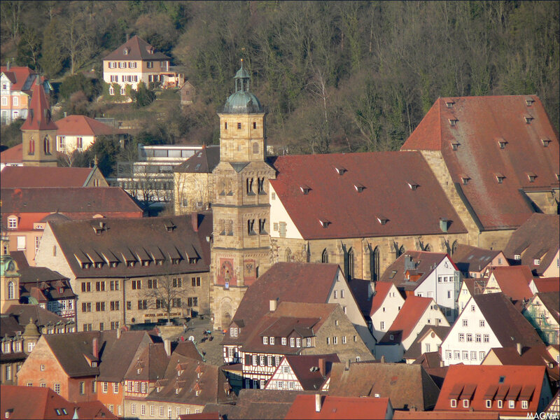 historic town with church tower