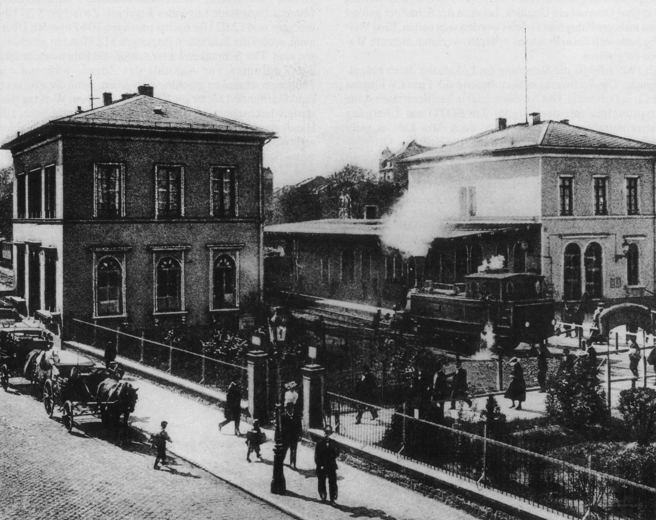 Historic train station scene