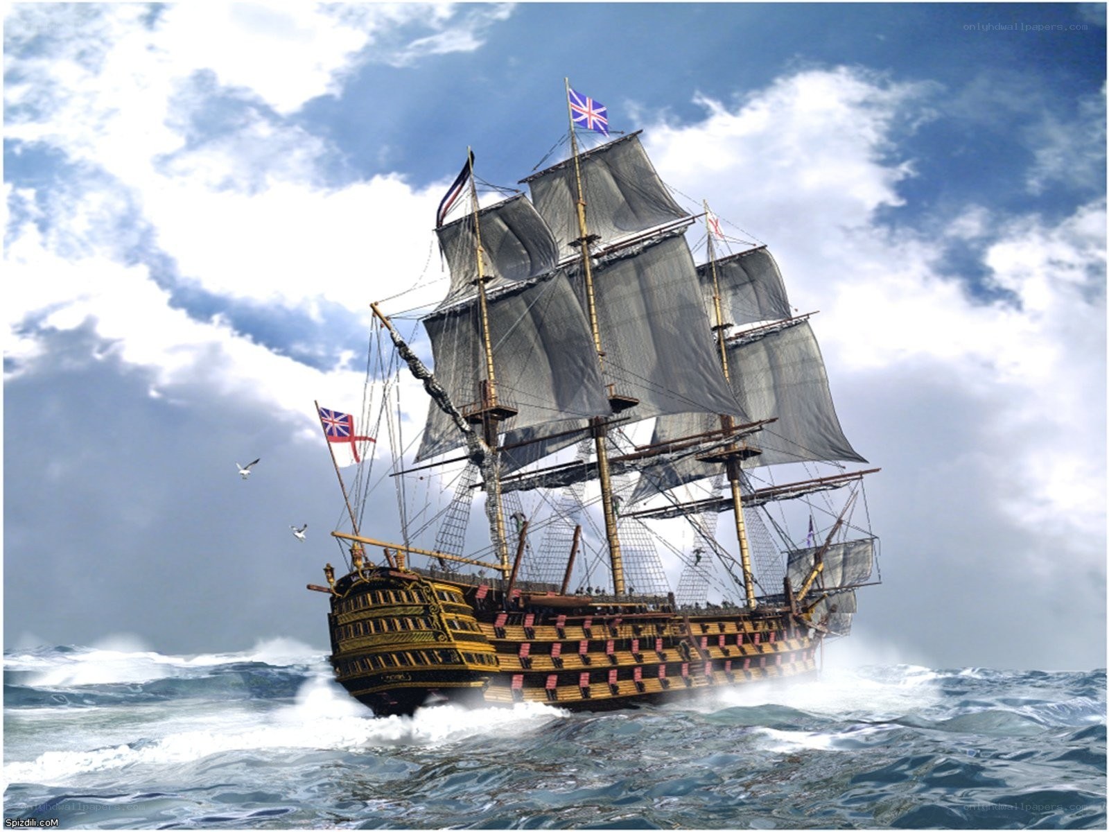 Historic warship at sea