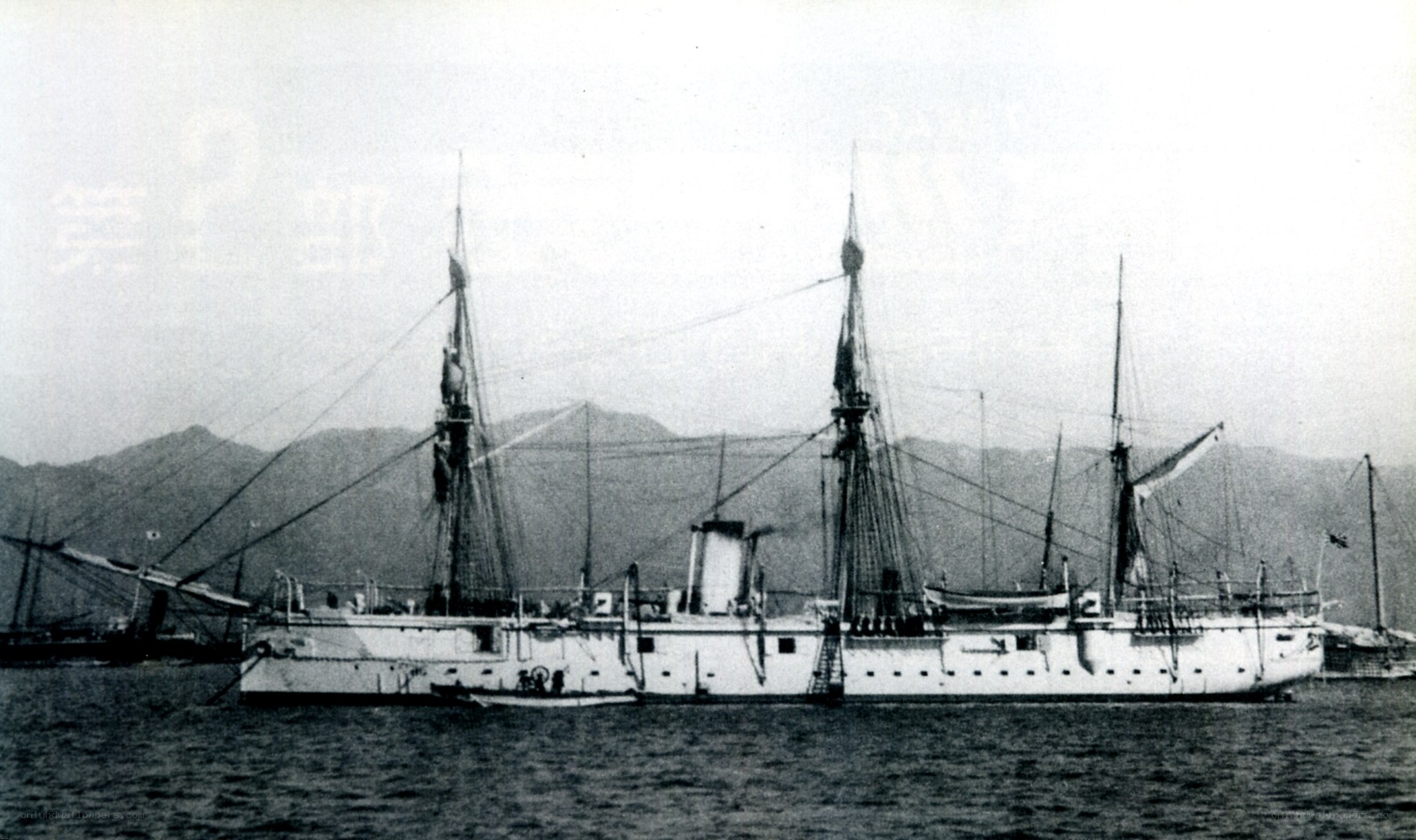 Historic warship in harbor