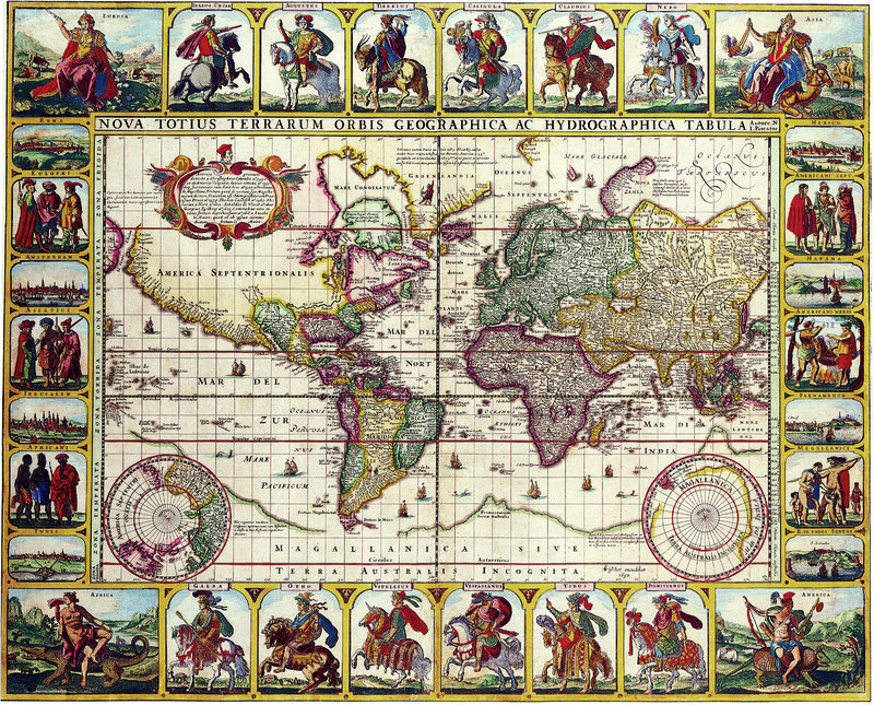 Historic World Map with Illustrations