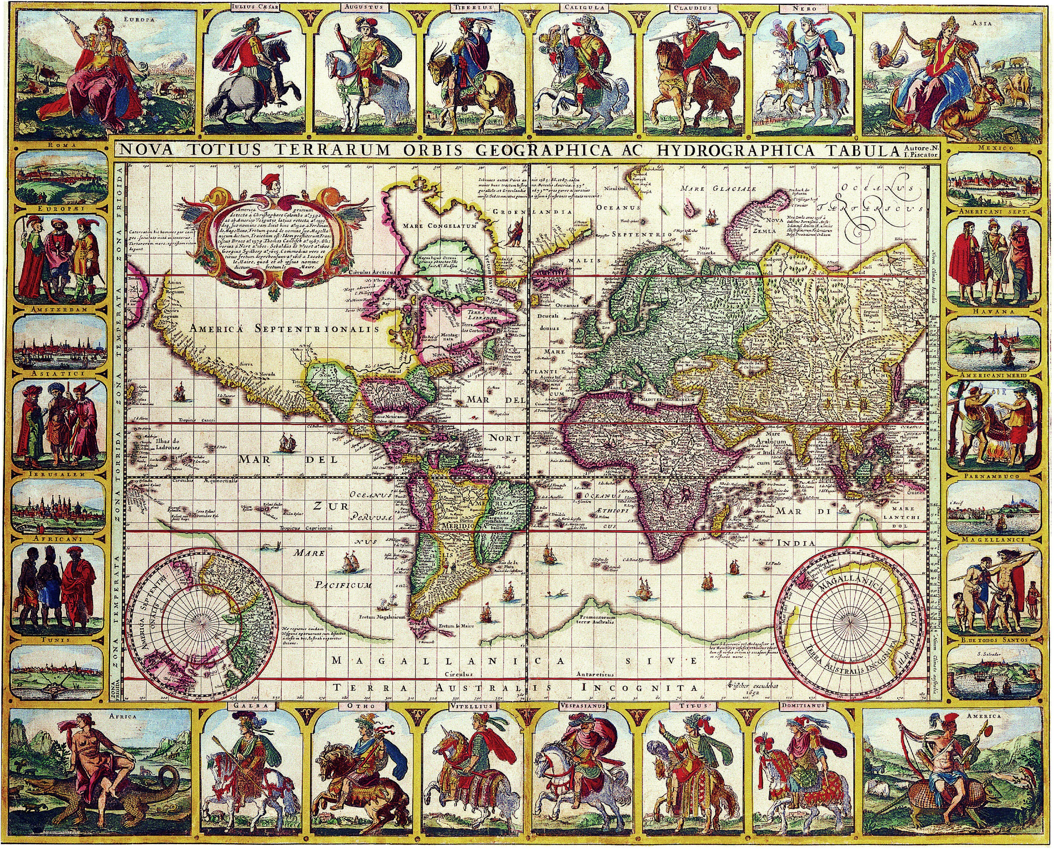 Historic World Map with Illustrations