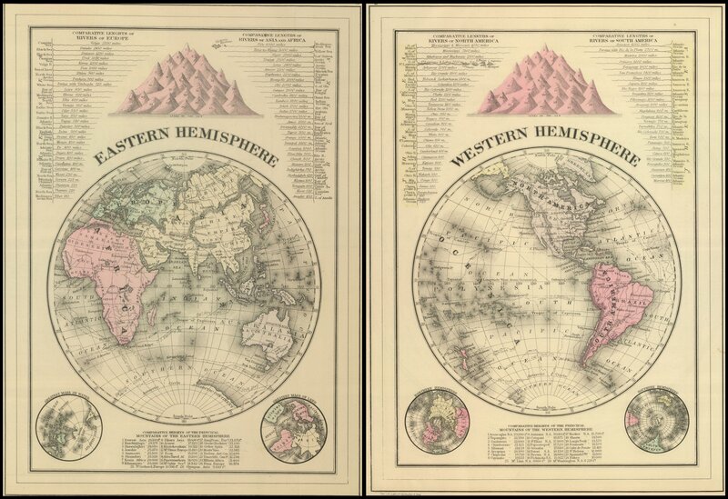Historic world maps of hemispheres