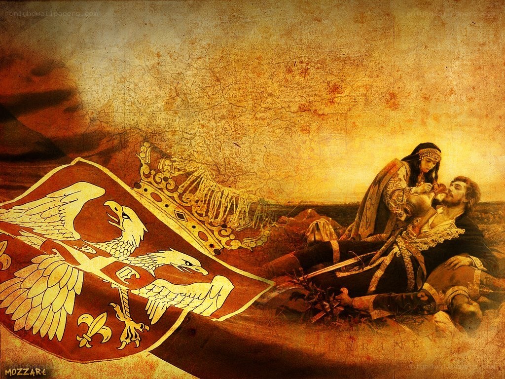 Historical battle scene with flag