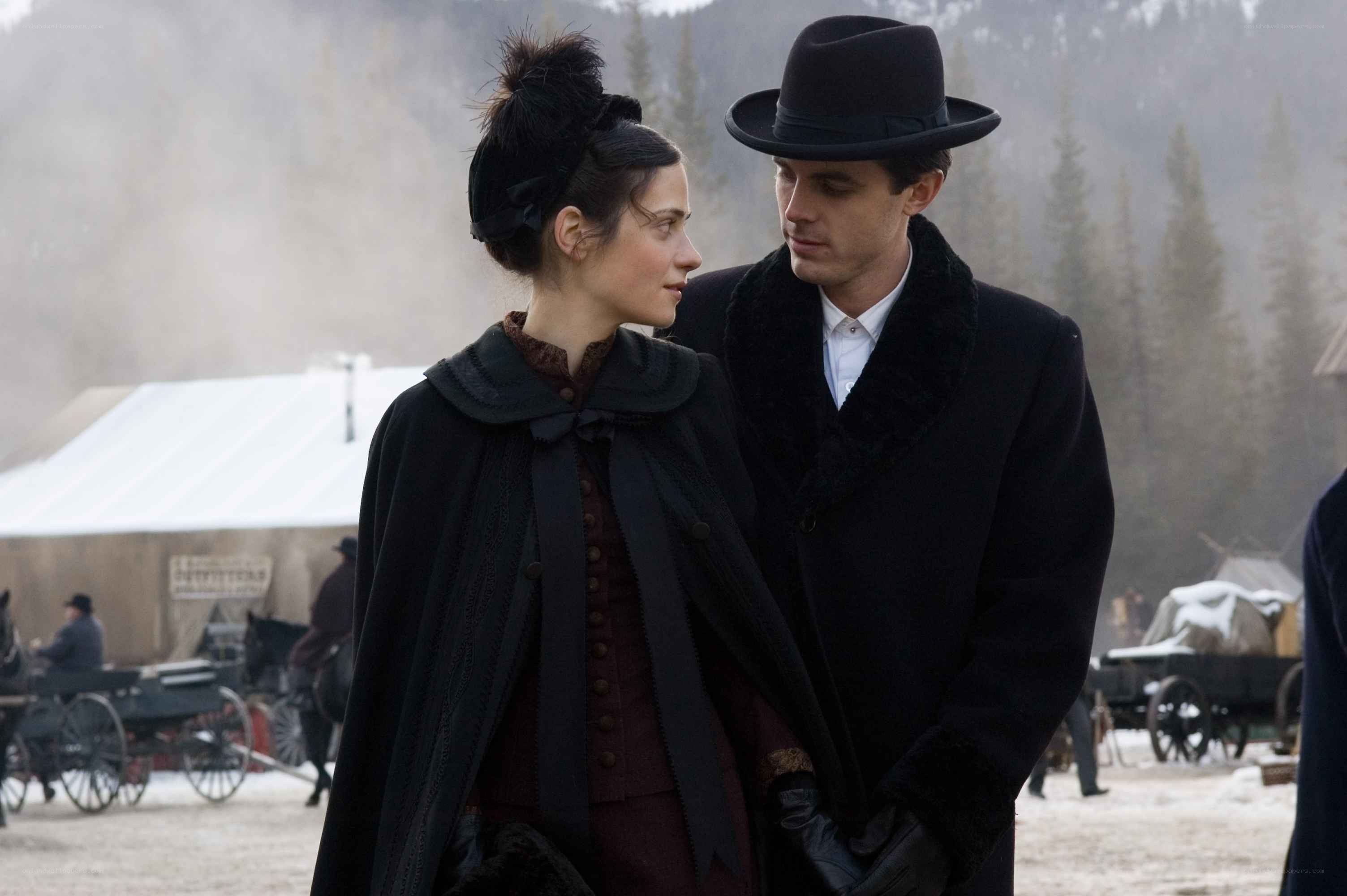 Historical couple in winter scene
