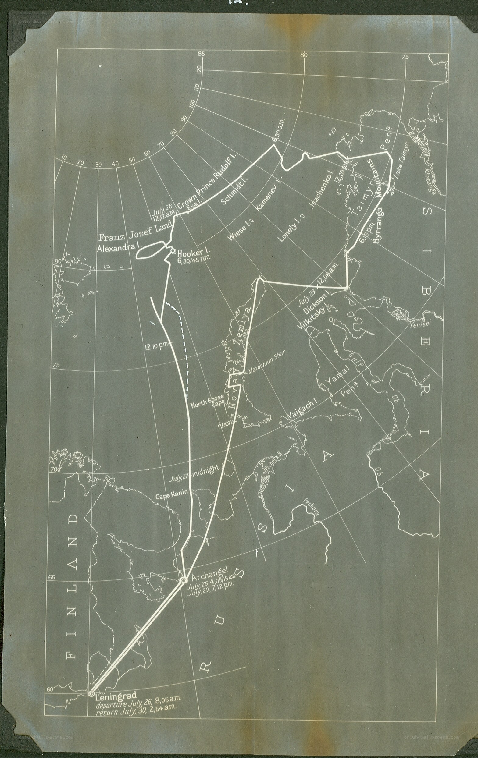 Historical flight route map