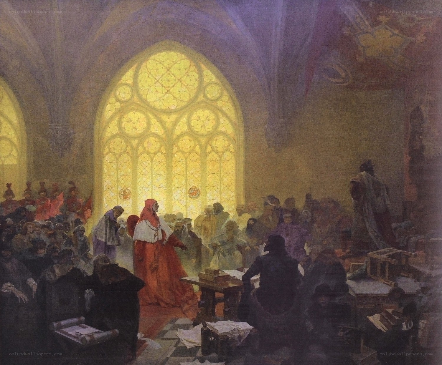 Historical gathering in a cathedral