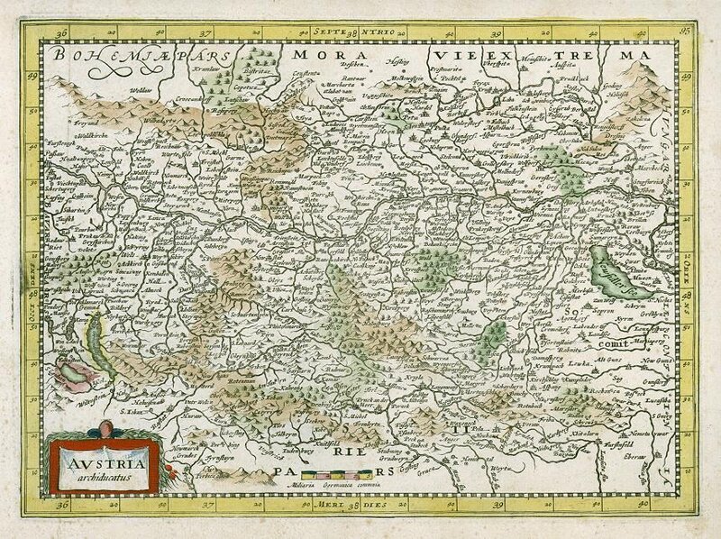 Historical map of Bohemia and Austria