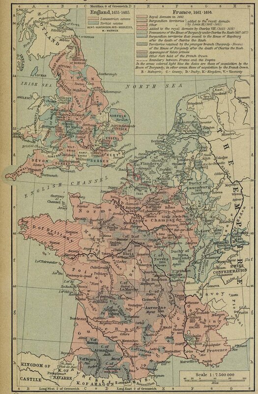 Historical map of England and France