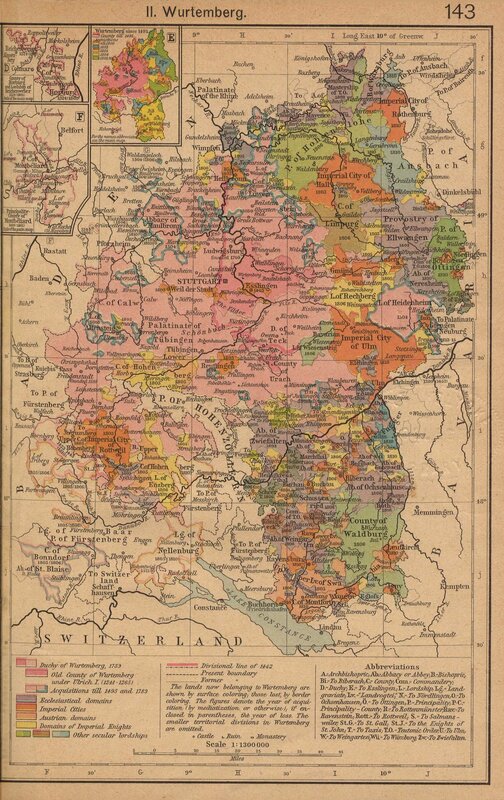 Historical map of Württemberg