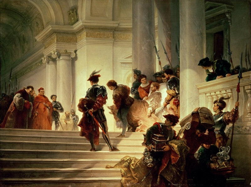 Historical painting of a court scene