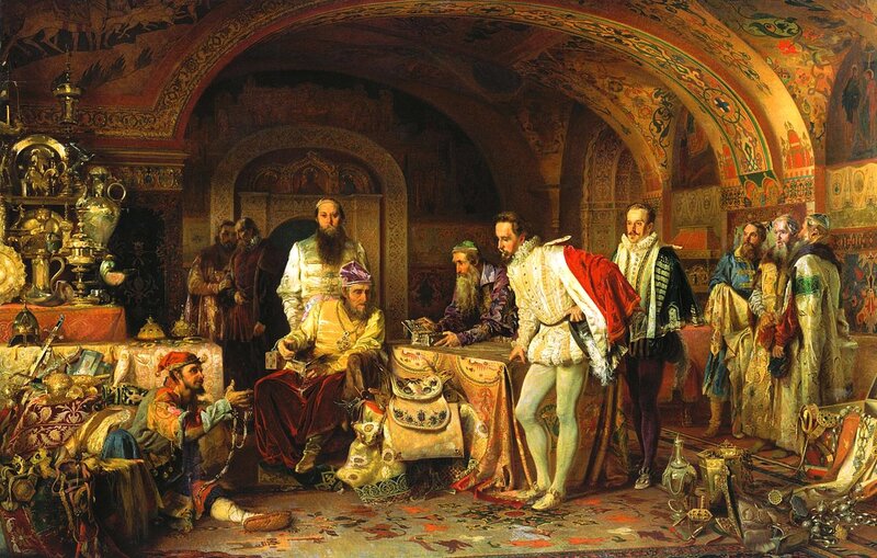 Historical painting of a diplomatic meeting