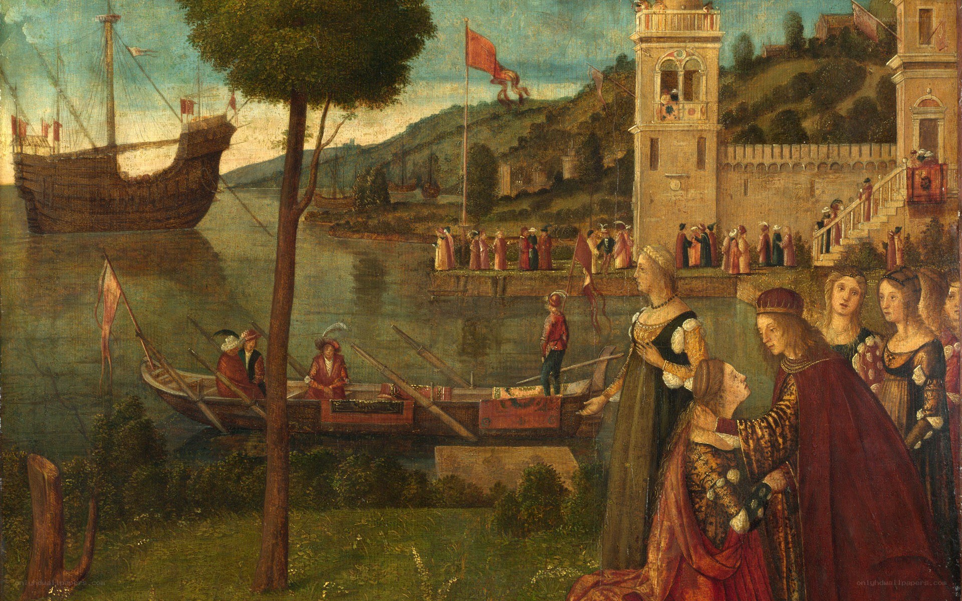 Historical port scene painting