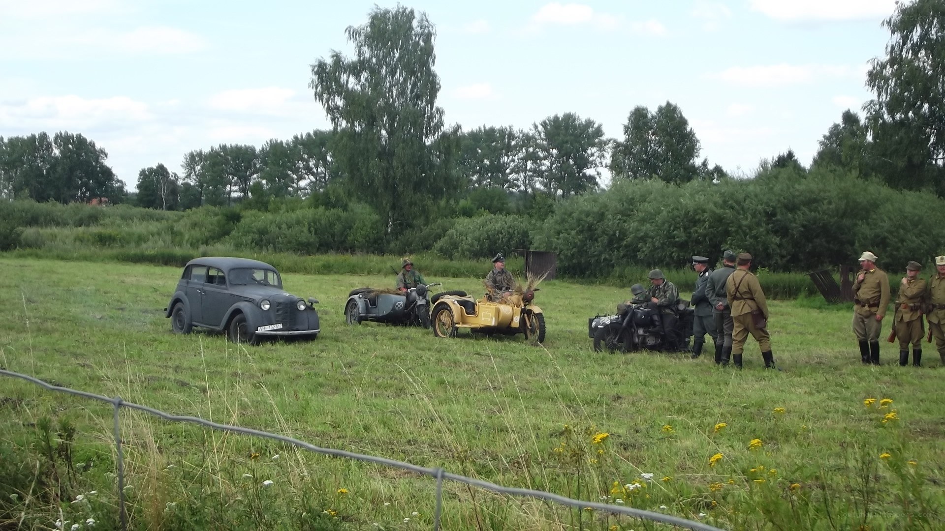 Historical reenactment in a field