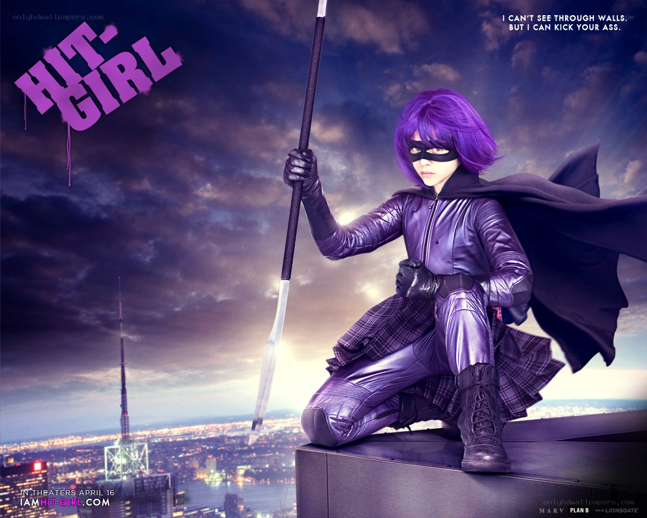 Hit-Girl on a rooftop