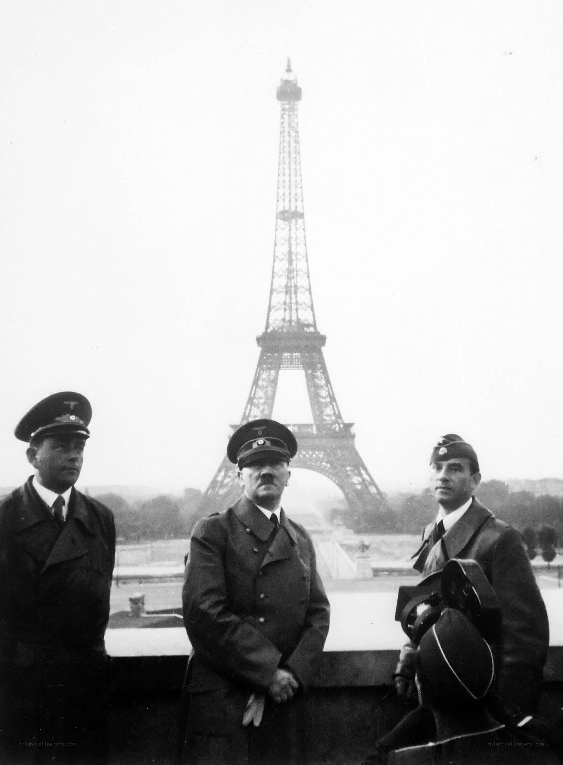 Hitler in Paris with Eiffel Tower