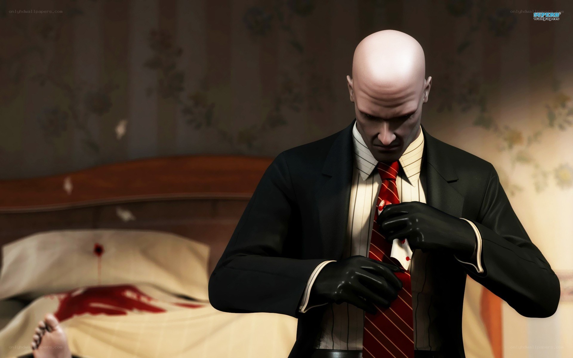 Hitman adjusting tie after kill
