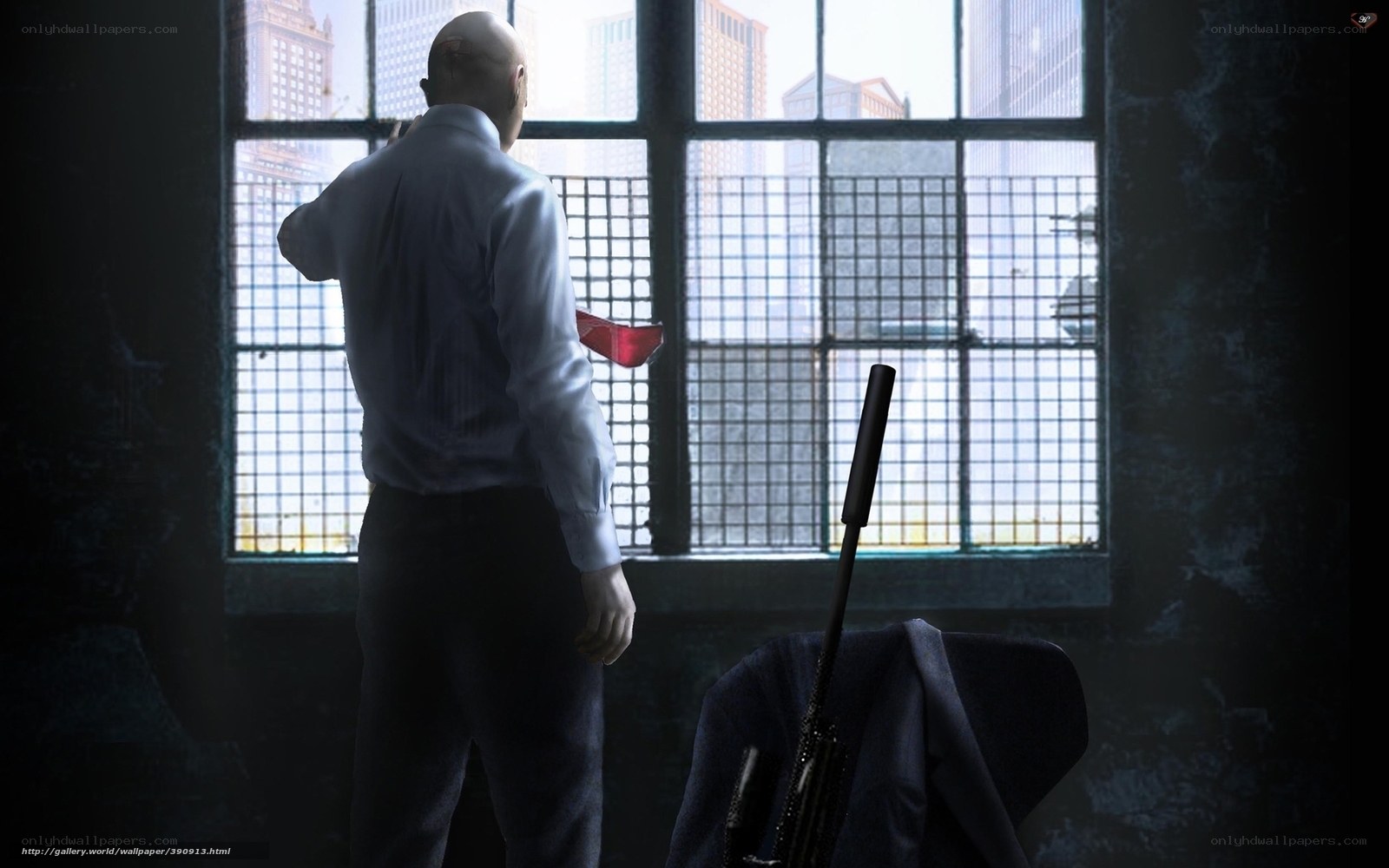 Hitman character at window