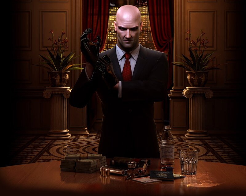 Hitman character in a hotel room