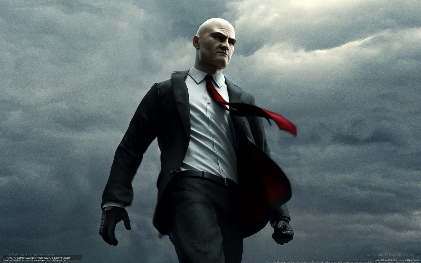 Hitman character in stormy sky