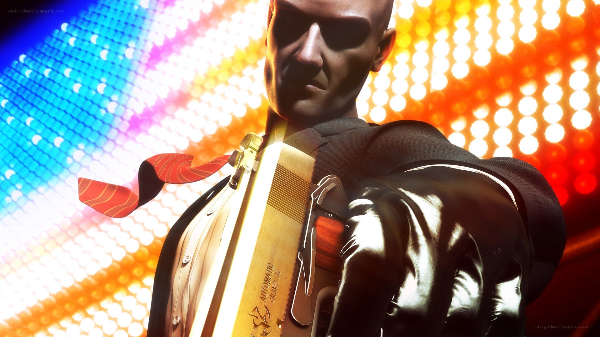 Hitman character with golden gun