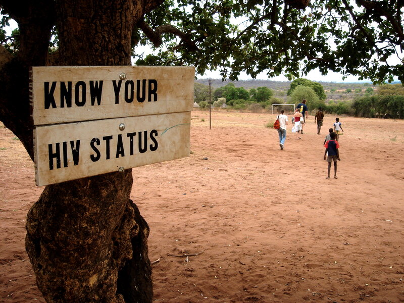 HIV awareness sign in village