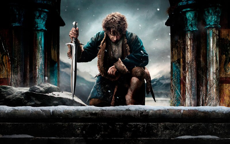 Hobbit Holding Sword — Blue, Dramatic
