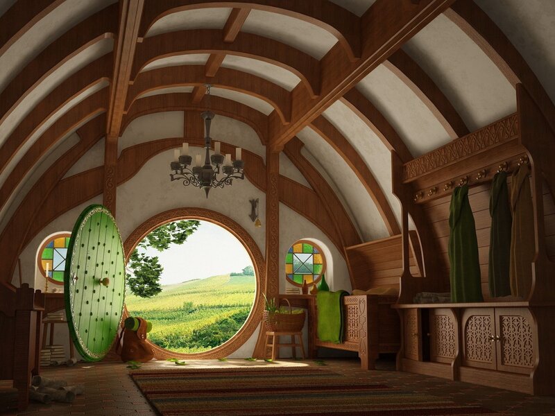 Hobbit Hole Interior — Green, Serene, Afternoon, 3d Render