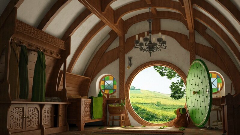 Hobbit Hole Interior — Green, Serene