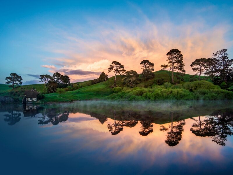 Hobbit House by Lake — Blue, Serene