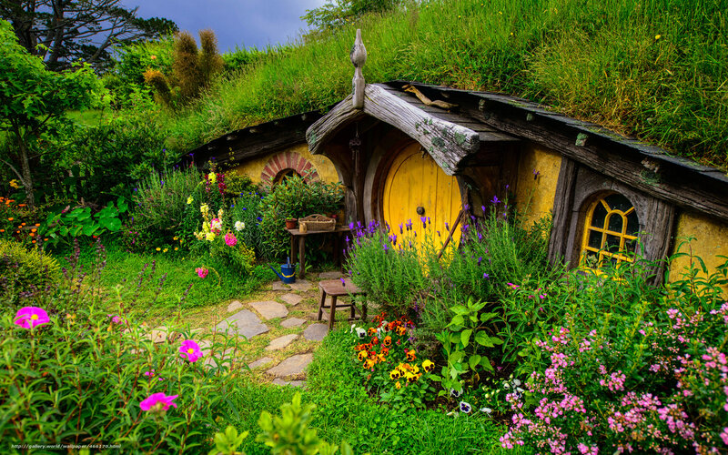 Hobbit house in a lush garden
