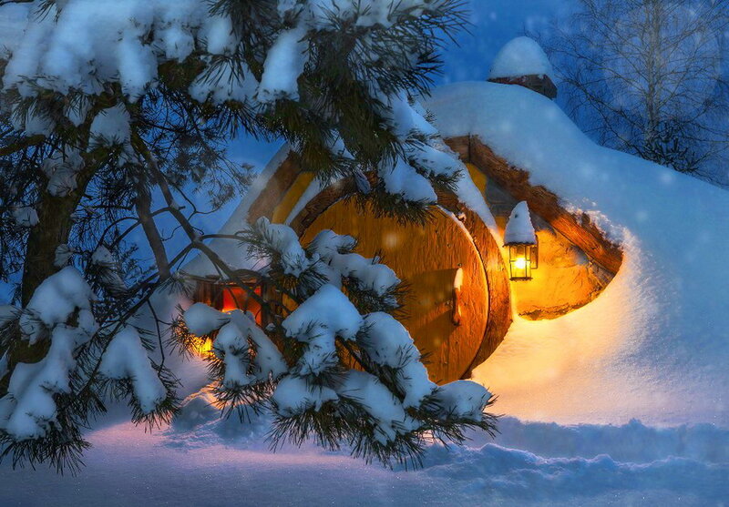 Hobbit House in Snow