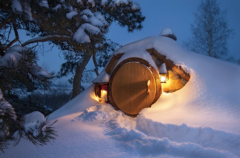 Hobbit House in Snow — White