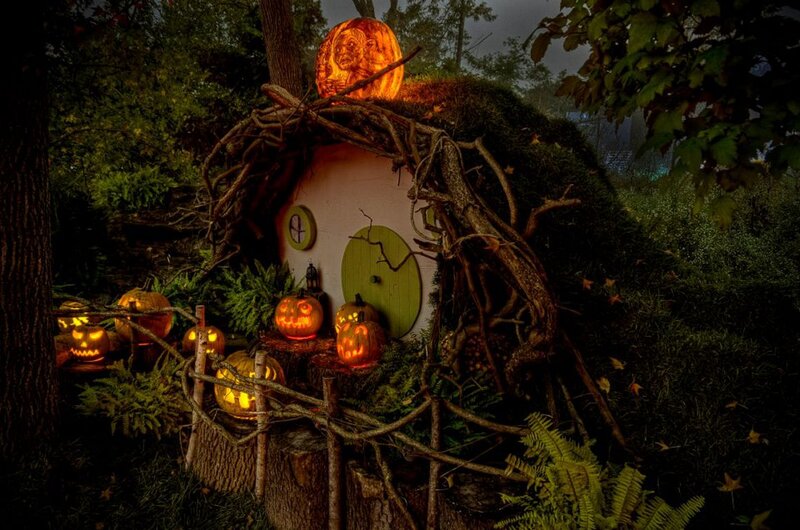 Hobbit House with Pumpkins